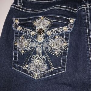 Earl Jeans Women Western Cross Pocket Rhinestone Embellished Cowgirl Bling Denim
